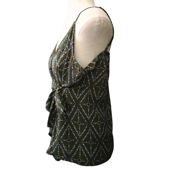 Allison Joy Evereve Green Printed Wrap Side Tie Tank Top Blouse Large - Picture 4 of 5